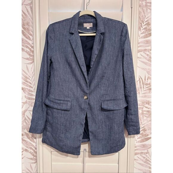 LOFT Chambray Long Blazer Size 6 - Picture 2 of 6